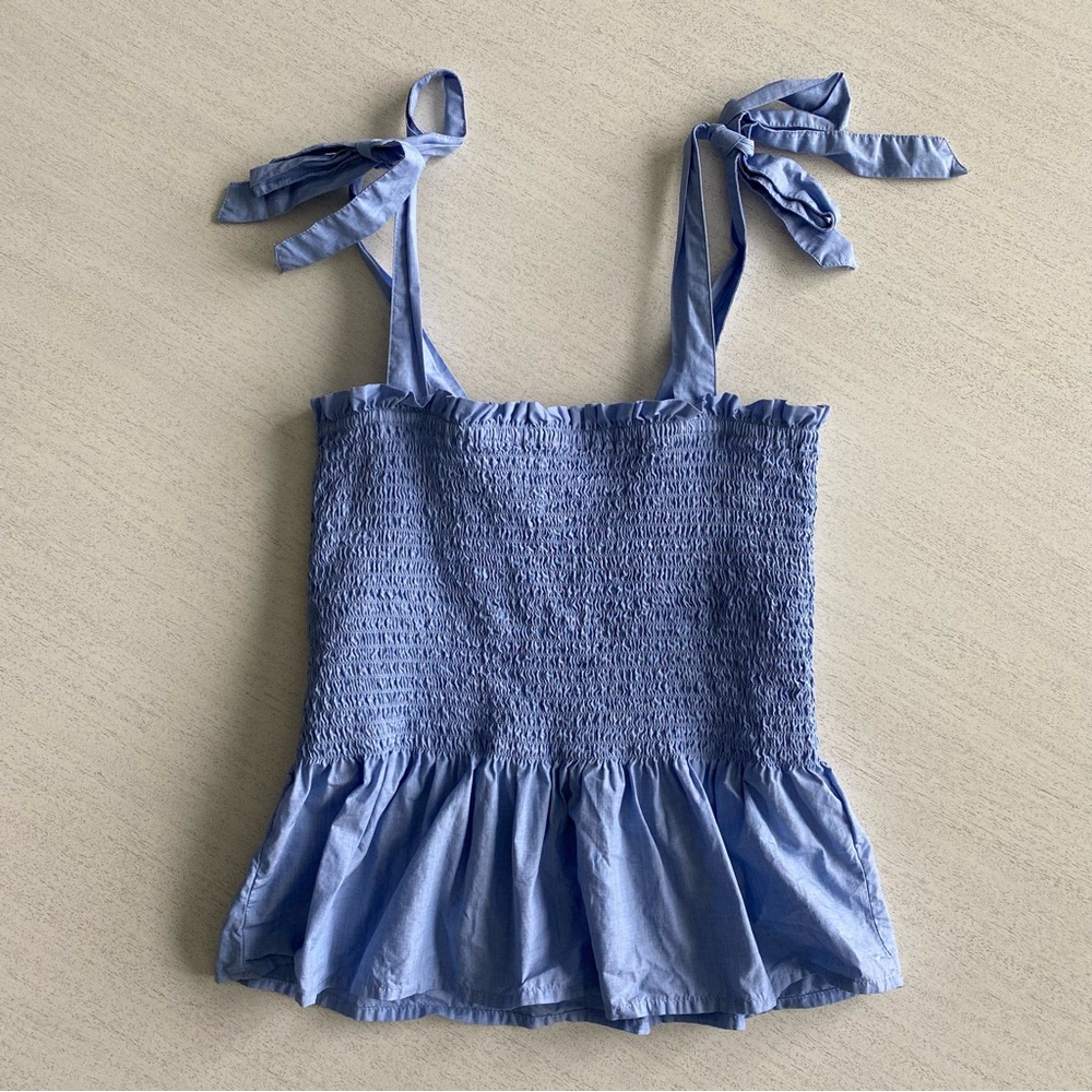 J. Crew Blue Smocked Sleeveless Blouse